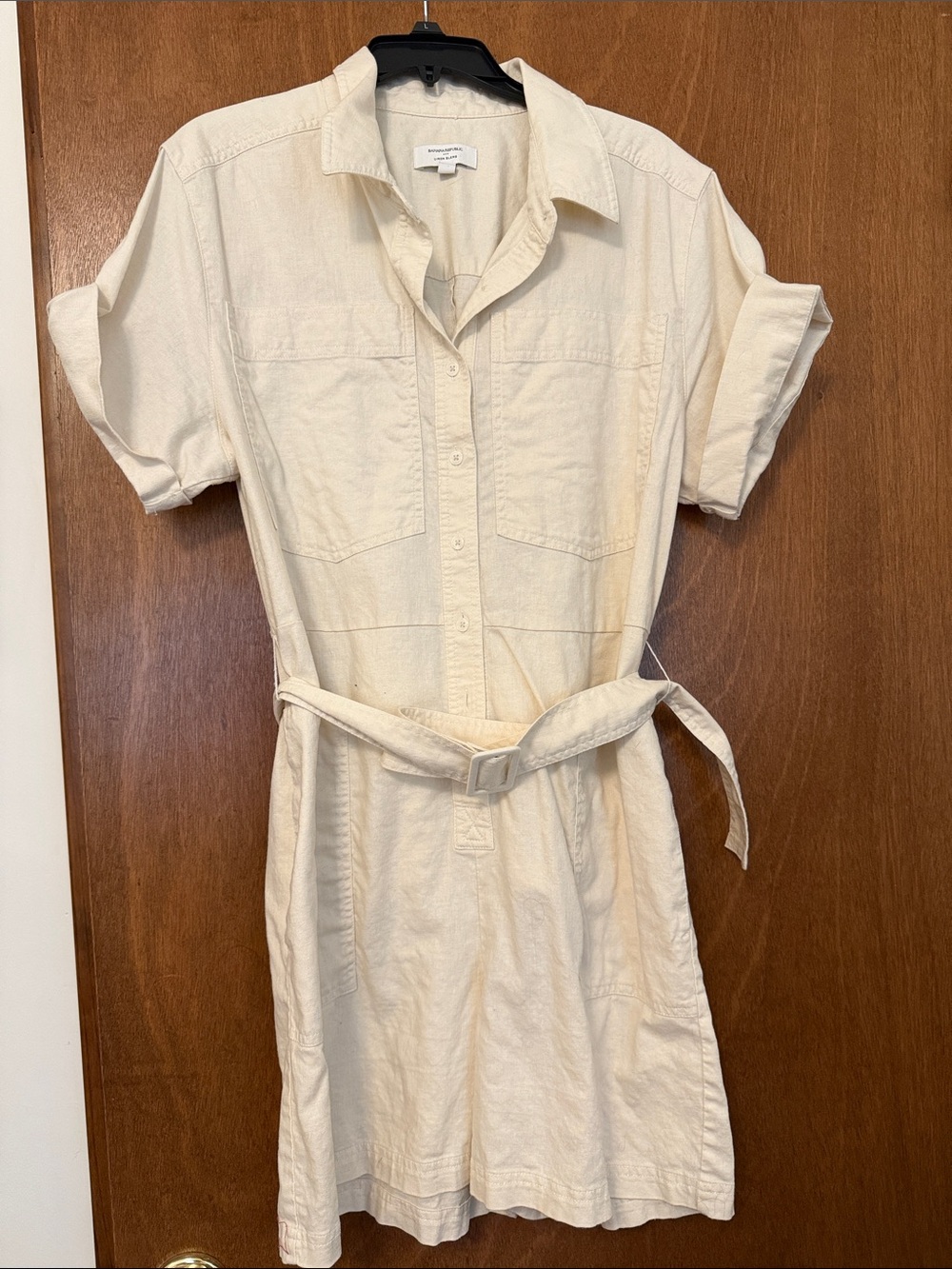 Banana Republic Cream Short-Sleeve Utility Romper with Belt